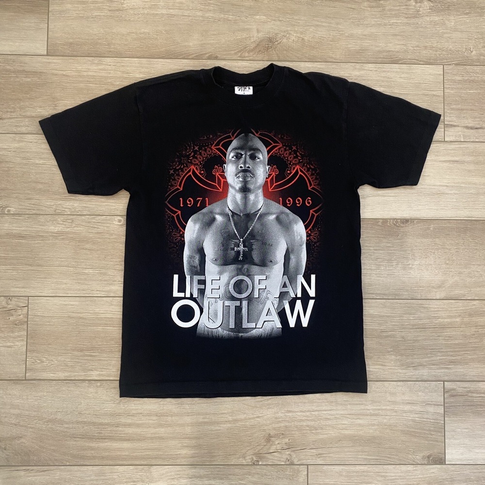 Vintage Tupac Life Of An Outlaw Rap Tee Men's Size Large Black Graphic Shirt Y2K